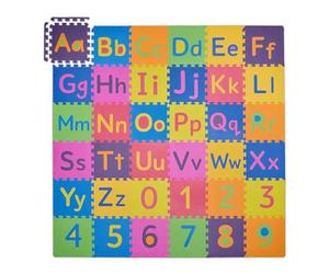 Relaxdays Tappeto Gioco Bambini, Puzzle 90 Parti Lettere ABC e Numeri, Tappetino Gattonare LxP: 180,5x180,5 cm, Colorato