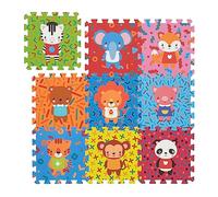 Relaxdays Tappeto Gioco Bambini, Tappetone Puzzle 9 Tasselli con Animali, Tappetino per Gattonare, Play Mat, Colorato, Gommapiuma, 0,7 m²
