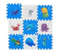 Relaxdays Tappeto Gioco Bambini, Tappetone Puzzle 9 Tasselli con Animali, Tappetino per Gattonare, Play Mat, Colorato, Gommapiuma, 0,7 m²