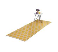 Relaxdays Tappeto in Cotone, 80 x 200 cm, Passatoia per Salotto, Cucina e Camere da Letto Design a Quadri, Giallo Beige, 1 pz