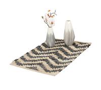 Relaxdays Tappeto in Cotone e Iuta, 50 x 80 cm, Passatoia Antiscivolo per Corridoio Cucina, Design a Zig-Zag, Beige Nero, 1 pz
