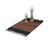 Relaxdays Tappeto in Cotone e Pelle, con Frange, Passatoia Salotto e Camere da Letto, 60 x 110 cm, Antiscivolo, Marrone, Vera