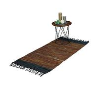 Relaxdays Tappeto in Cotone e Pelle con Frange, Passatoia per Salotto, Camere da Letto, Marrone, Vera, LxP: 70 x 140 cm
