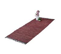 Relaxdays Tappeto in Cotone e Pelle con Frange, 80 x 200 cm, per Salotto e Camere da Letto, Runner Antiscivolo, Rosso, Vera