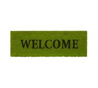 Relaxdays Zerbino Ingresso Casa, in Cocco, WELCOME, Base in PVC, HLP: 1,5 x 75 x 25 cm, Stretto, Benvenuto, Verde
