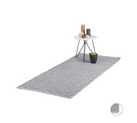 Relaxdays Tappeto Passatoia, per Corridoio e/o Soggiorno, Cotone, Antiscivolo, Handmade, 80x200, Bianco Nero