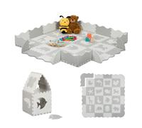 Relaxdays Tappeto Gioco Bambini, 36 Tasselli Puzzle con Animali, Tappetino per Gattonare, Tappetone Bordi, Grigio Bianco, 145x145 cm