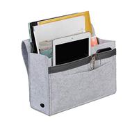 Relaxdays Tasca Portaoggetti da Letto, 6 Scomparti e 4 Chiusure a Strappo, Portatelecomandi Divano, Feltro,Grigio Chiaro