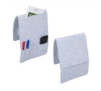 Relaxdays Tasca Portaoggetti da Letto, Set da 2 Organizer Portatelecomando da Divano, 5 Scomparti, Feltro, Grigio Chiaro, 33,5 x 25 x 3 cm