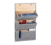Relaxdays Tasca Portaoggetti da Parete, 58 x 34 x 15 cm, in bambù, 3 Scomparti in Iuta, per Ufficio, Corridoio, Grigio