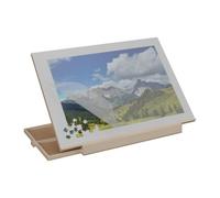 Relaxdays 1000 Pz Porta Puzzle, Vassoio Inclinabile con 2 Cassetti, Tavolo da Gioco in Legno, Naturale, Grigio