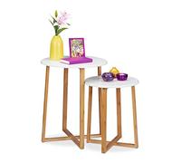 Relaxdays Tavolini da Salotto Rotondi, Set 2 Tavoli, H 48,5 e 60,5 cm, Design Moderno per Soggiorno, Naturale Bianco
