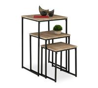 Relaxdays Tavolini da Salotto, Tavolo Basso da caffè Divano, Soggiorno, Metallo e MDF, 3 Misure Impilabili, Nero Grigio, Ferro