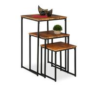 Relaxdays Tavolini da Salotto, Tavolo Basso da caffè Divano, Soggiorno, Metallo e MDF, 3 Misure Impilabili, Nero Marrone, Feltro, 46 cm