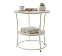 Relaxdays Tavolino Rotondo con 2 Ripiani, Legno e Metallo, HxP: 55 x 55 cm, Naturale/Crema