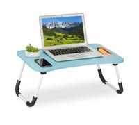 Relaxdays Tavolino per Laptop, Pieghevole, Letto e Divano, 26x63x40 cm, Tavolinetto per Notebook, MDF e Ferro, Azzurro, Fibra di Legno