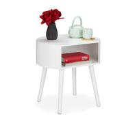 Relaxdays Tavolino Basso da Salotto, Tavolo Rotondo con Vano Portaoggetti, Gambe in Legno, HLP 47,5 x 46 x 40 cm, Bianco