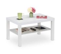 Relaxdays Tavolino da Salotto, Tavolo Basso da Divano Soggiorno, Mobile in MDF Sofà, HLP: 45x79x55 cm, 2 Ripiani, Bianco, Fibra di Legno, Gommapiuma