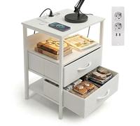 Relaxdays Tavolino con LED, Prese di Corrente e USB, 2 cassetti, HxLxP: 60 x 40 x 30 cm, Comodino