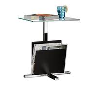 Relaxdays Tavolino con Portariviste, Metallo & Vetro, Mobile da Divano, Porta-Giornali, HxLxP: 53 x 46 x 36 cm, nero