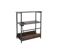 Tavolino Relaxdays con Presa elettrica e USB, 2 Ripiani e vano riviste, HLP: 58x45x18 cm, Comodino, Marrone Scuro/Nero