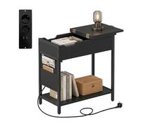Relaxdays Tavolino con Prese e USB, Tasca Laterale, Nero | HxLxP: 60 x 60 x 31,5 cm, comodino