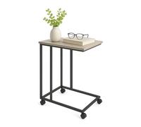 Relaxdays Tavolino con rotelle, HLP: 68 x 50 x 35 cm, MDF, Metallo, Forma a C, Grigio/Nero