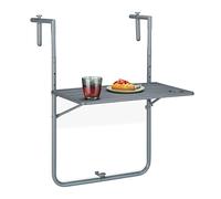 Relaxdays Tavolino da Balcone Pieghevole, 59,5 x 60 cm, Mini Tavolo Appeso, Regolabile in Altezza, Salvaspazio, Grigio