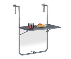 Relaxdays Tavolino da Balcone Pieghevole, 59,5 x 60 cm, Mini Tavolo Appeso, Regolabile in Altezza, Salvaspazio, Grigio