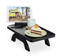 Relaxdays Tavolino da Bracciolo Divano con Supporto per Cellulare, Couch Bar HLP: 12x40,5x25 cm, Vassoio in bambù, Nero