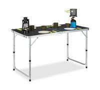 Relaxdays Tavolino da Campeggio Pieghevole, Alluminio, MDF, Tavolo Regolabile in Altezza, 120 x 60 cm, Argento/Grigio