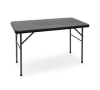 Relaxdays Tavolo da Campeggio Pieghevole BASTIAN, Rettangolare 74x121,5x61,5, Tavolino da Outdoor, Aspetto Rattan, Nero