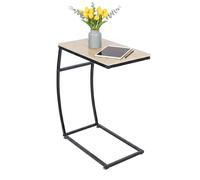 Relaxdays Tavolino da Divano a Forma di C, 58,5x47,5x25 cm, Tavolo Laterale Salotto e Letto, Ferro e MDF, Effetto Legno
