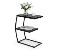 Relaxdays Tavolino da Divano a Forma di C, HLP: 58,5x47,5x25 cm, Tavolo Laterale da Salotto e Letto, Ferro e MDF, Nero, 50%