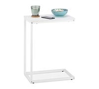 Relaxdays Tavolino da Divano a Forma di C, HLP: 60x30x45 cm, Tavolo da Salotto e Camera da Letto, Acciaio e MDF, Bianco, Fibra di Legno
