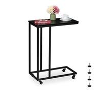 Relaxdays Tavolino da Divano a Forma di C, HLP: 79x60x30 cm, Tavolo Laterale da Salotto e Letto, Ferro e PB, Nero