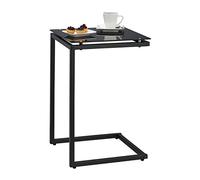 Relaxdays Tavolino da Divano a Forma di C, in Metallo e Vetro, 60 x 40 x 40 cm, Comodino e Scrivania per Soggiorno, Nero