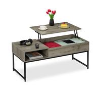 Relaxdays Tavolino da Salotto Contenitore, Tavolo Basso da caffè con Scomparto Portaoggetti, HLP: 45x110x50 cm, Grigio, Fibra di Legno