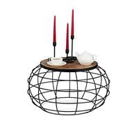 Relaxdays, Nero/Marrone Tavolino da Divano, in Legno di Mango e Ferro, Rotondo Basso da Soggiorno Industrial HD 36x67 cm, 36 x 67 x 67 cm