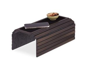 Relaxdays Tavolino da Divano per Bracciolo, in bambù, L x P: 42 x 34 cm, Portabicchieri, Portatelecomando, Marrone Scuro