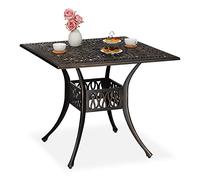 Relaxdays Tavolino da Giardino, con Foro per Ombrellone, Tavolo Quadrato 75 x 90 x 90 cm, Lega di Alluminio, Nero Bronzo, 1 pz