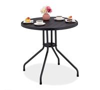 Relaxdays Tavolino da Giardino, HxØ 75 x 80 cm, Tavolo per Balcone e Terrazza, Aspetto Legno, Plastica e Acciaio, Nero