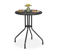 Relaxdays Tavolino da Giardino Rotondo, HxD: 73 x 60 cm, Aspetto Rattan, Tavolo in Plastica e Acciaio, da Esterno, Nero