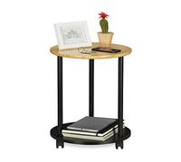 relaxdays Tavolino da Salotto con Rotelle, Tavolo Rotondo, Design Moderno, Bambù, HxD: 49x40 cm, Nero Marrone Naturale
