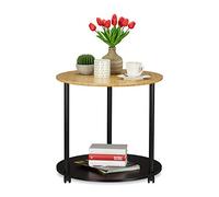 Relaxdays Tavolino da Salotto con Rotelle, Tavolo Rotondo, Design Moderno, Bambù, HxD: 59x60 cm, Nero Marrone Naturale
