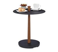 Relaxdays Tavolino da Salotto in Acciaio e Legno, HxD: 56 x 45 cm, Tavolo da Divano, Stile Industriale, Nero Marrone
