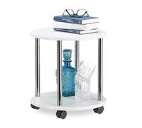 Relaxdays Tavolino da salotto legno carrello con ruote multiuso piccolo tavolo divano carrellino HLP 41,5x40x40cm bianco
