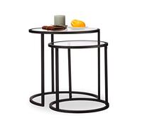relaxdays Tavolino da Salotto, Set da 2, Portaoggetti da Divano, Superficie in Vetro, Modulari, HLP 50,5x50x50 cm, Nero, Acciaio, 5 x 50 x 50 cm
