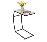 Relaxdays Tavolino da Divano a Forma di C, 58,5x47,5x25 cm, Tavolo Laterale Salotto e Letto, Ferro e MDF, Effetto Legno