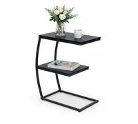 Relaxdays Tavolino da Divano a Forma di C, HLP: 58,5x47,5x25 cm, Tavolo Laterale da Salotto e Letto, Ferro e MDF, Nero, 50%